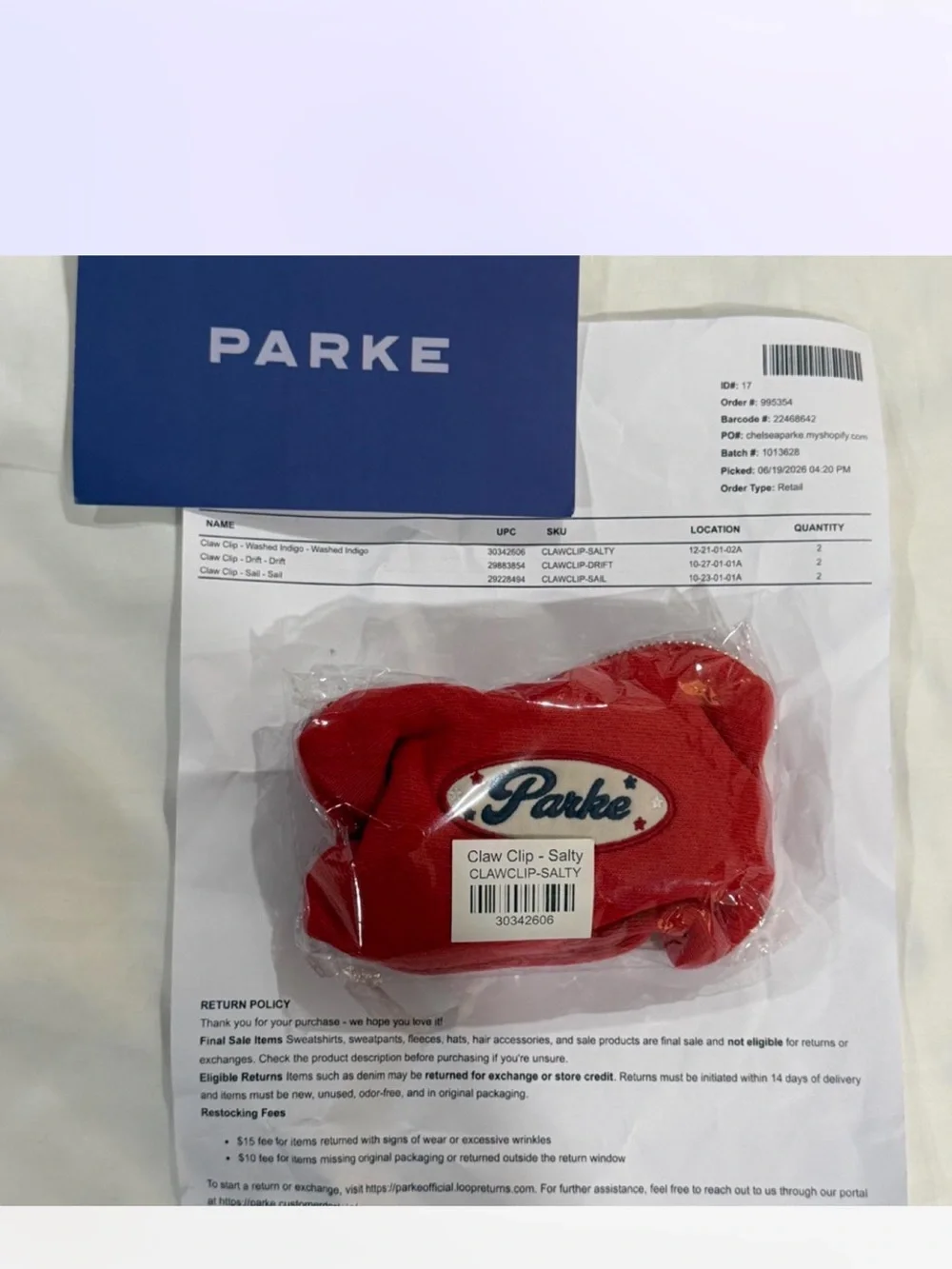 PARKE Oversized Claw Clip | Washed Indigo | July Coastal Drop | BNWT